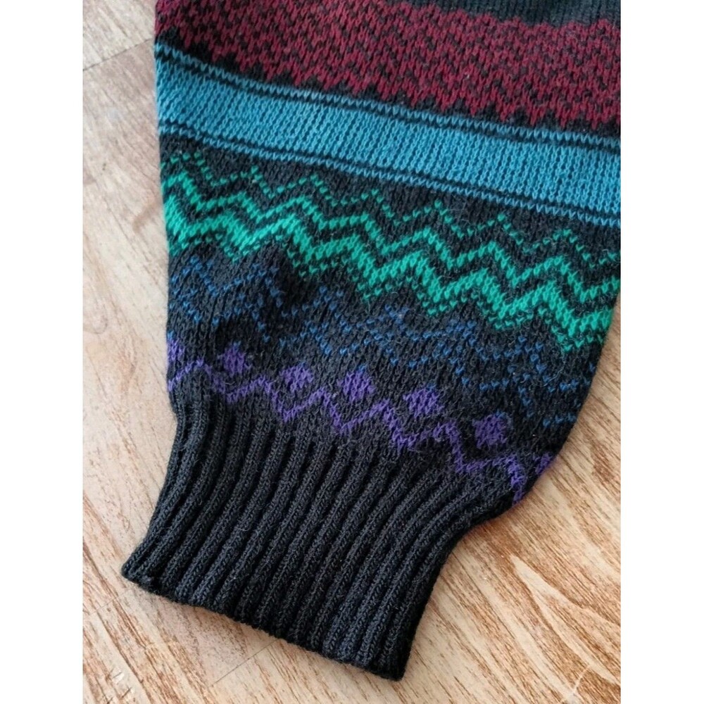Vintage 90s Abstract Knit Sweater Large Italian Import Colorful Geometric Grunge - Picture 8 of 8